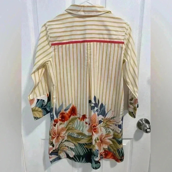 Soft Surroundings Striped Tropical Print Cotton Tunic Top Blouse Size XS - Picture 5 of 9